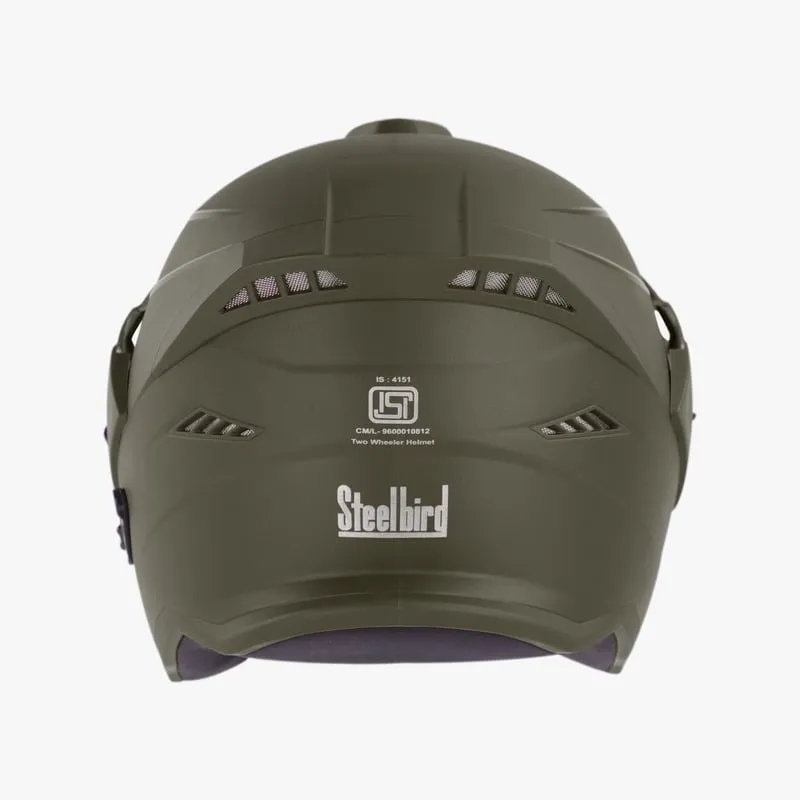 Steelbird Sbh-23 Ava Matt Battle Green +P-CAP 580MM Half face Helmet 