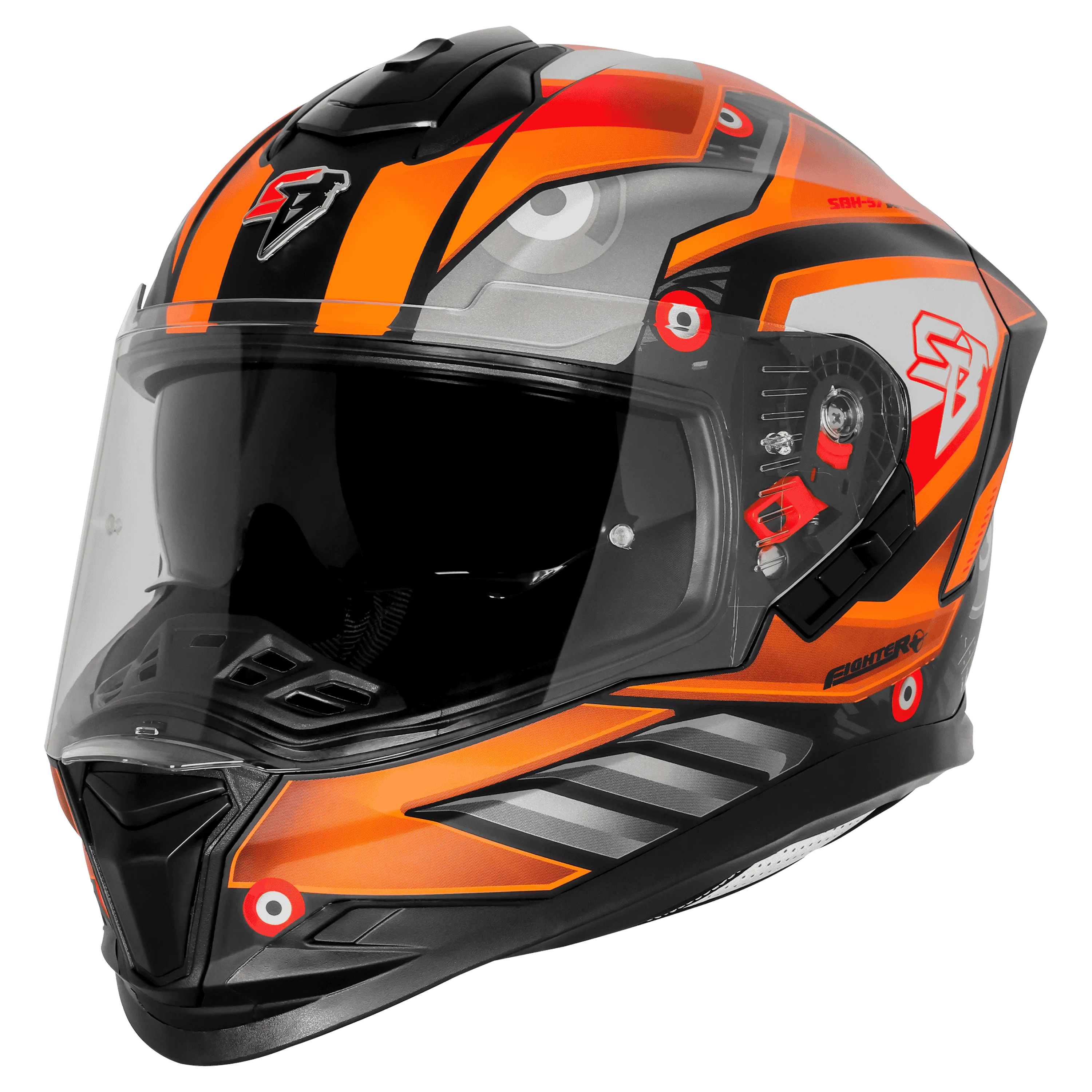 Steelbird Sbh-57 Fighter F8 Black Orange Full Face Helmet
