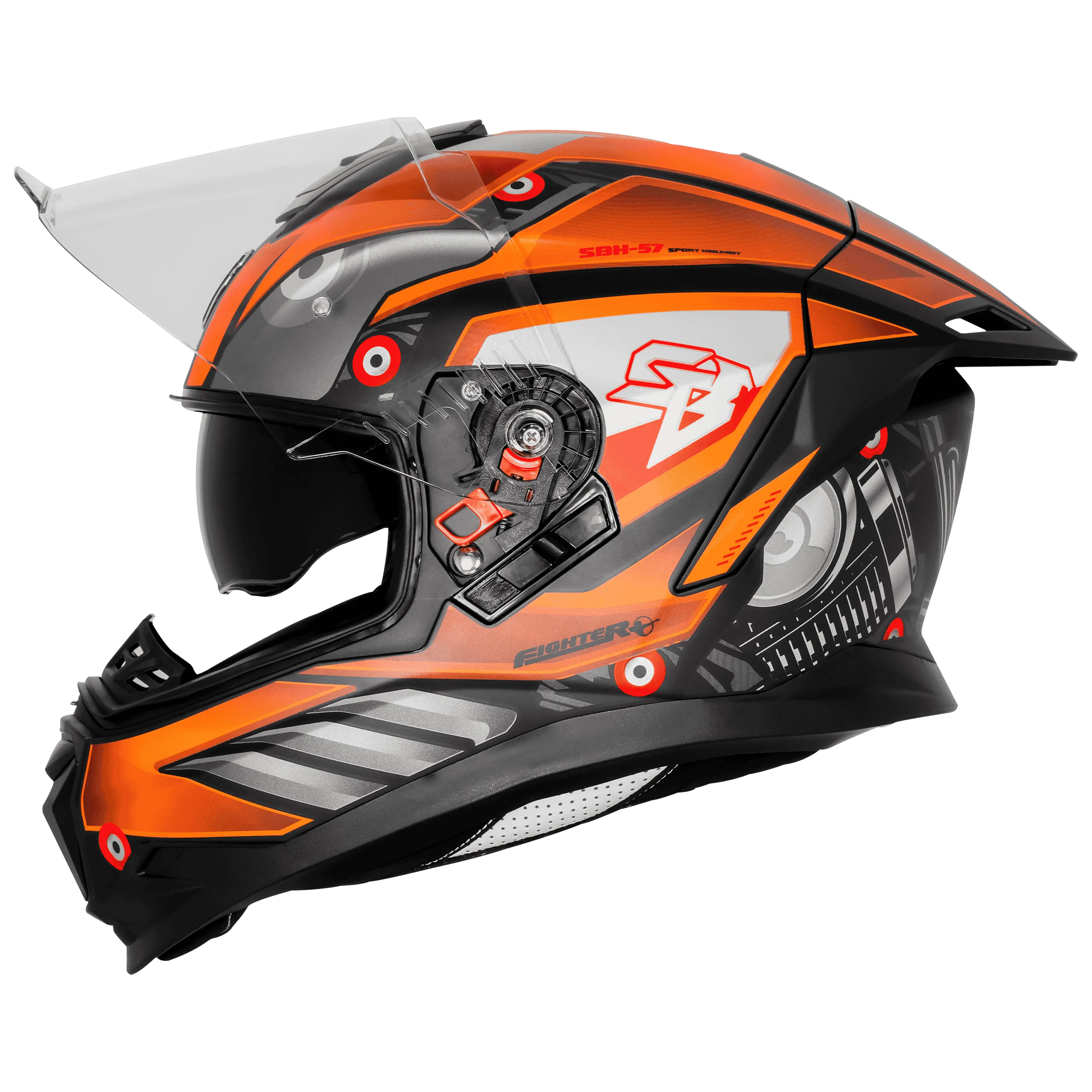 Steelbird Sbh-57 Fighter F8 Black Orange Full Face Helmet