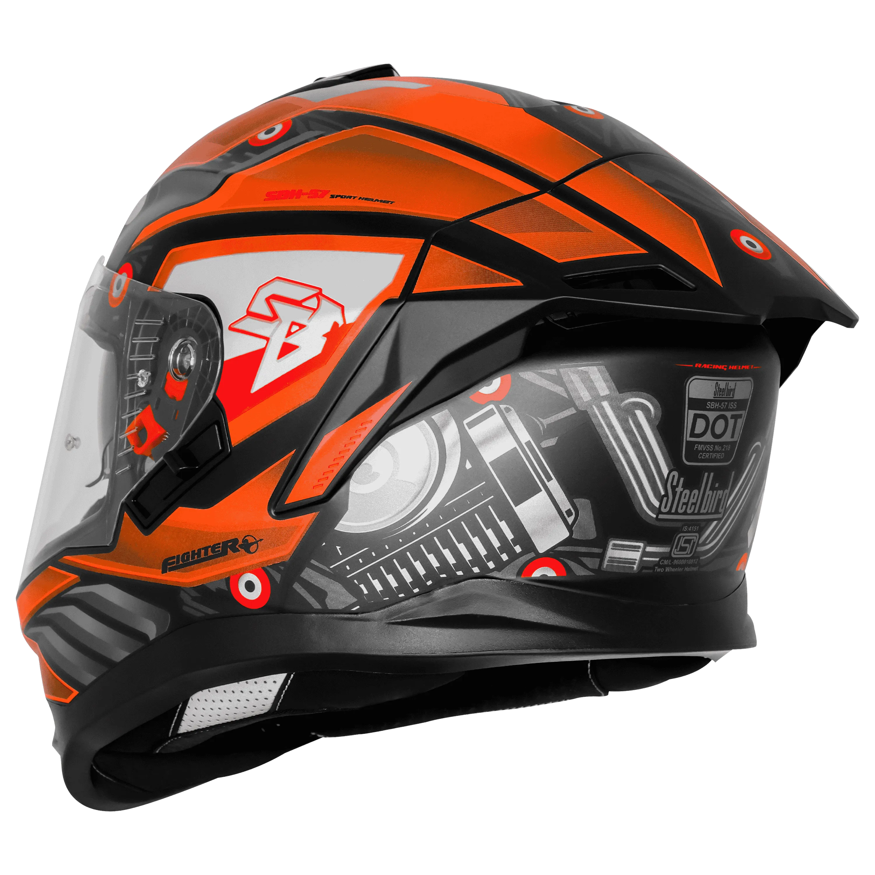 Steelbird Sbh-57 Fighter F8 Black Orange Full Face Helmet