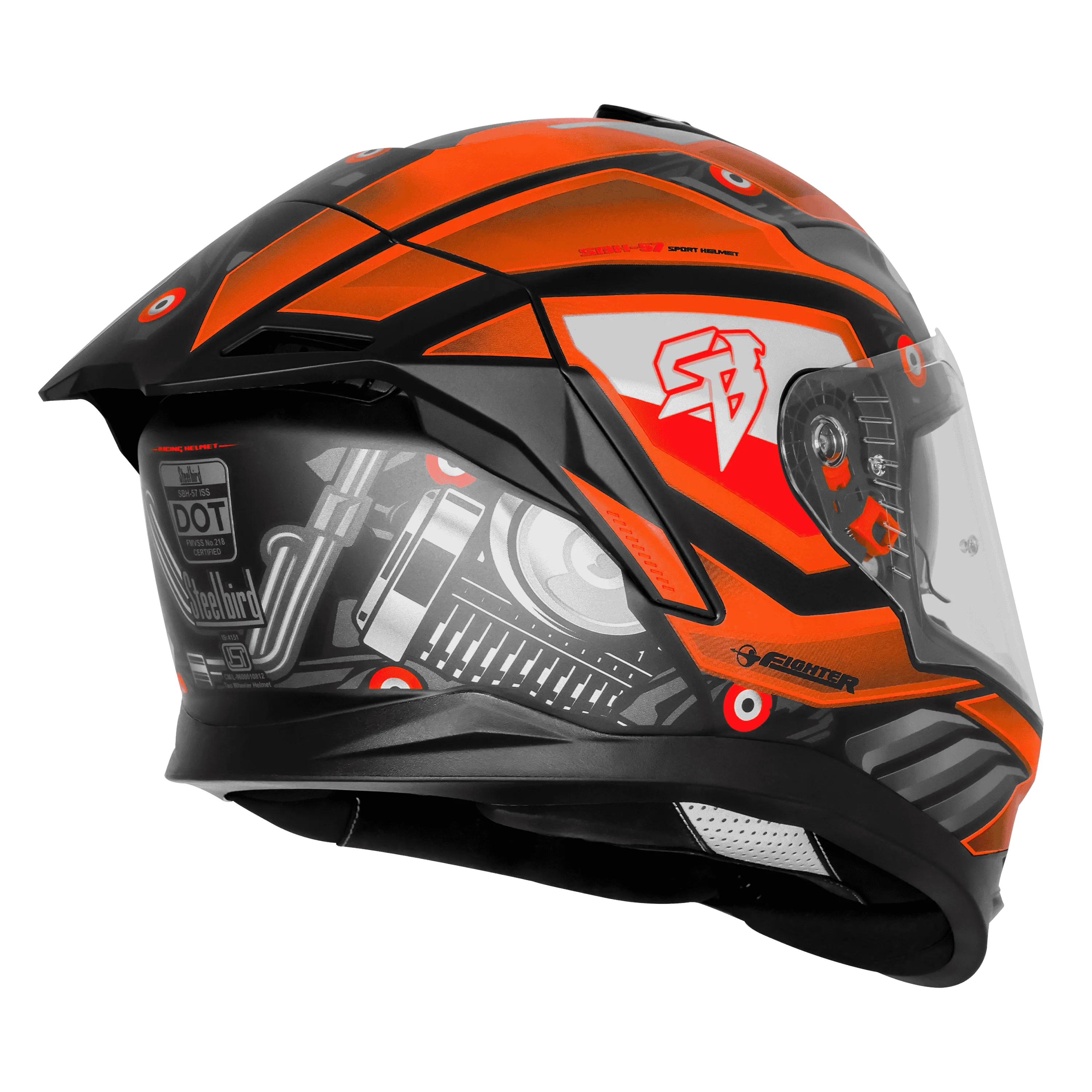 Steelbird Sbh-57 Fighter F8 Black Orange Full Face Helmet