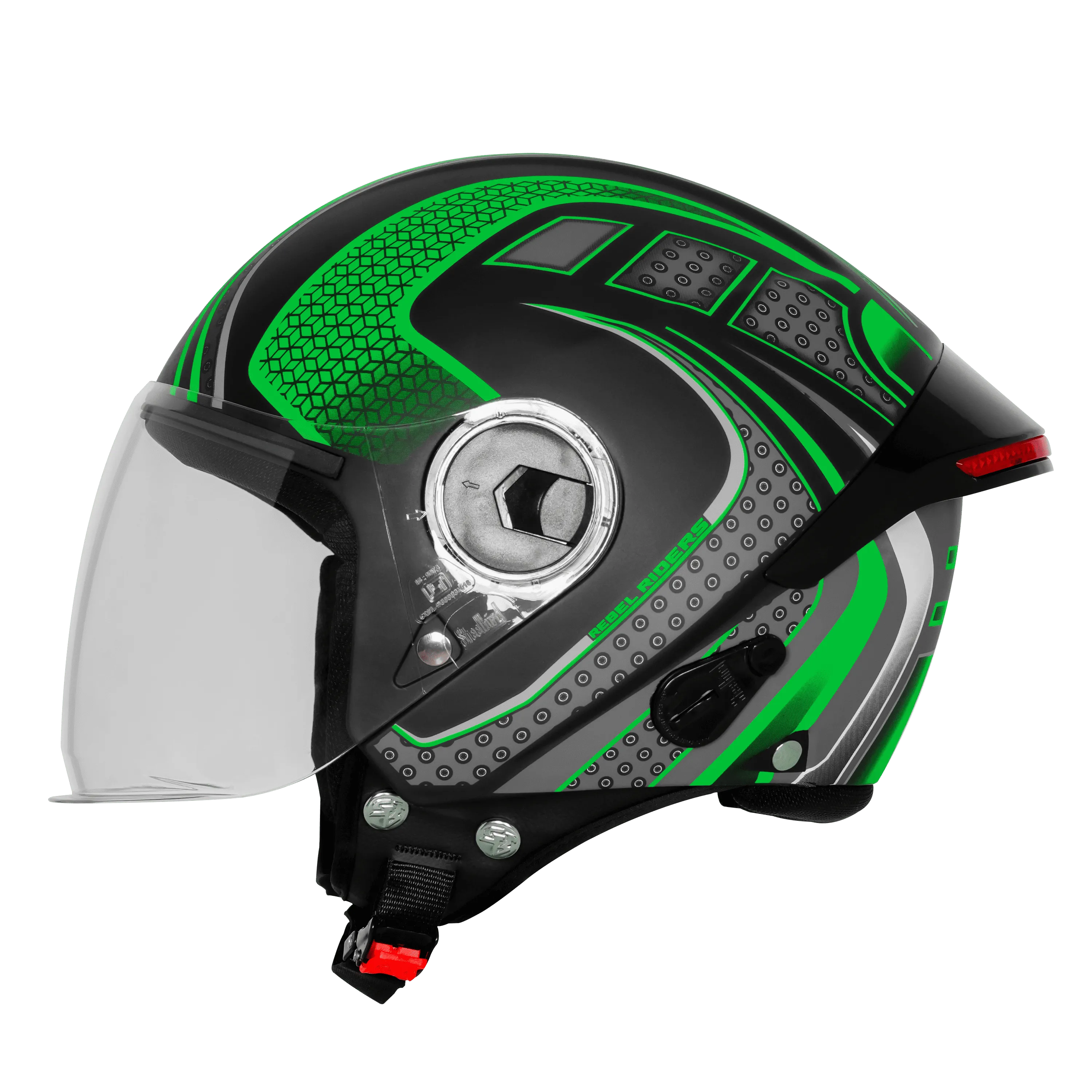 Steelbird Sbh-64 Zip Rebel Riders Black Green Half Face Helmet
