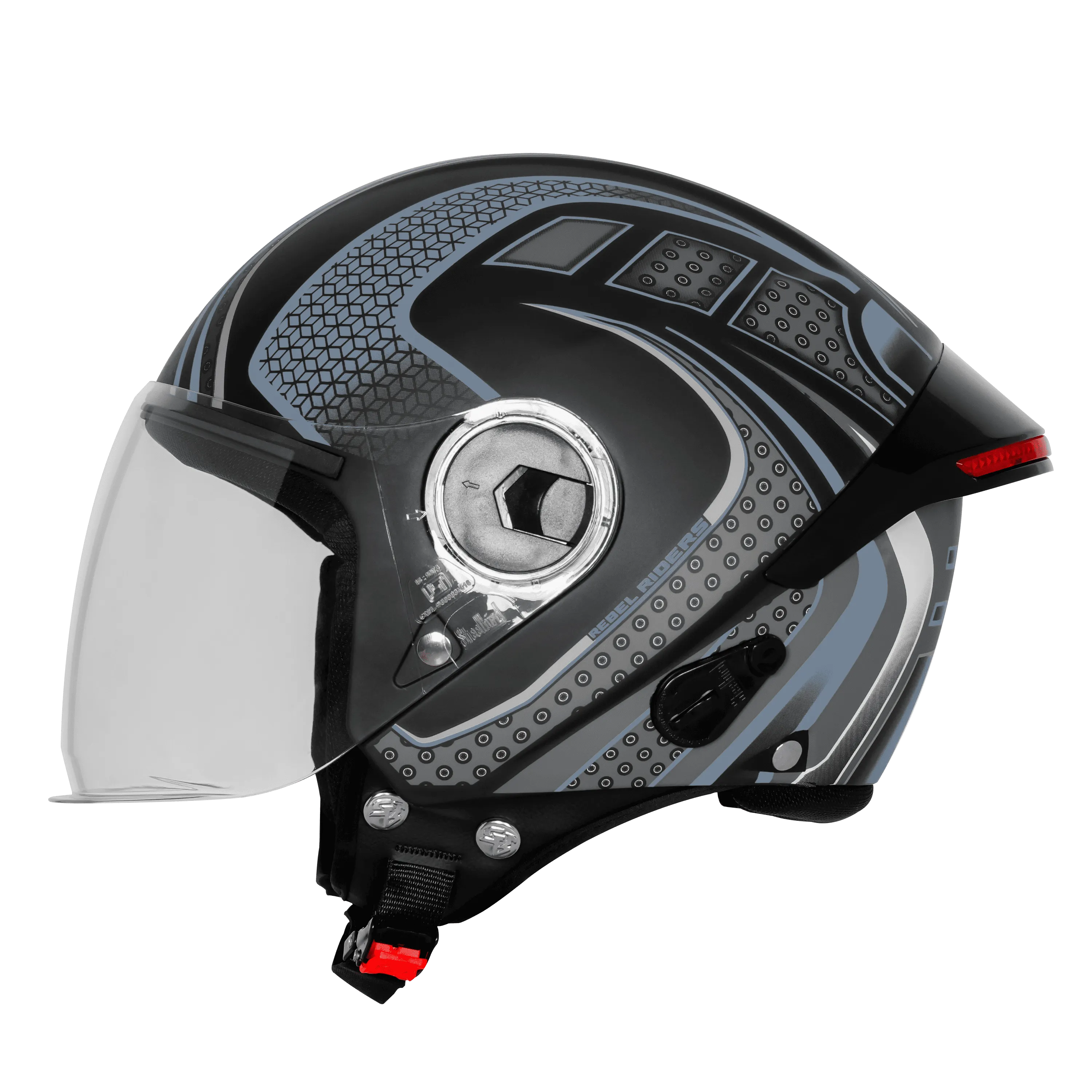Steelbird Sbh-64 Zip Rebel Riders Black Grey Half Face Helmet