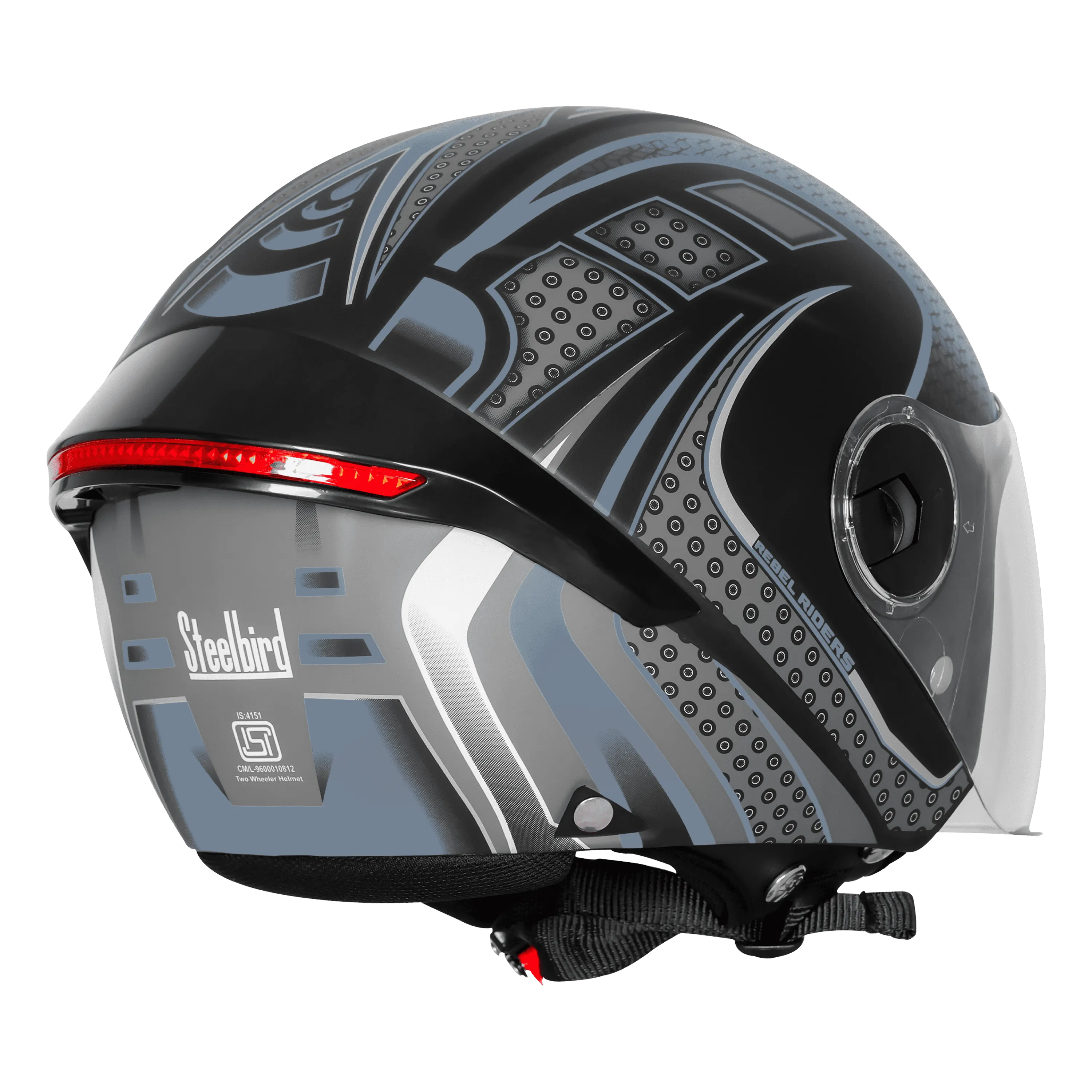 Steelbird Sbh-64 Zip Rebel Riders Black Grey Half Face Helmet