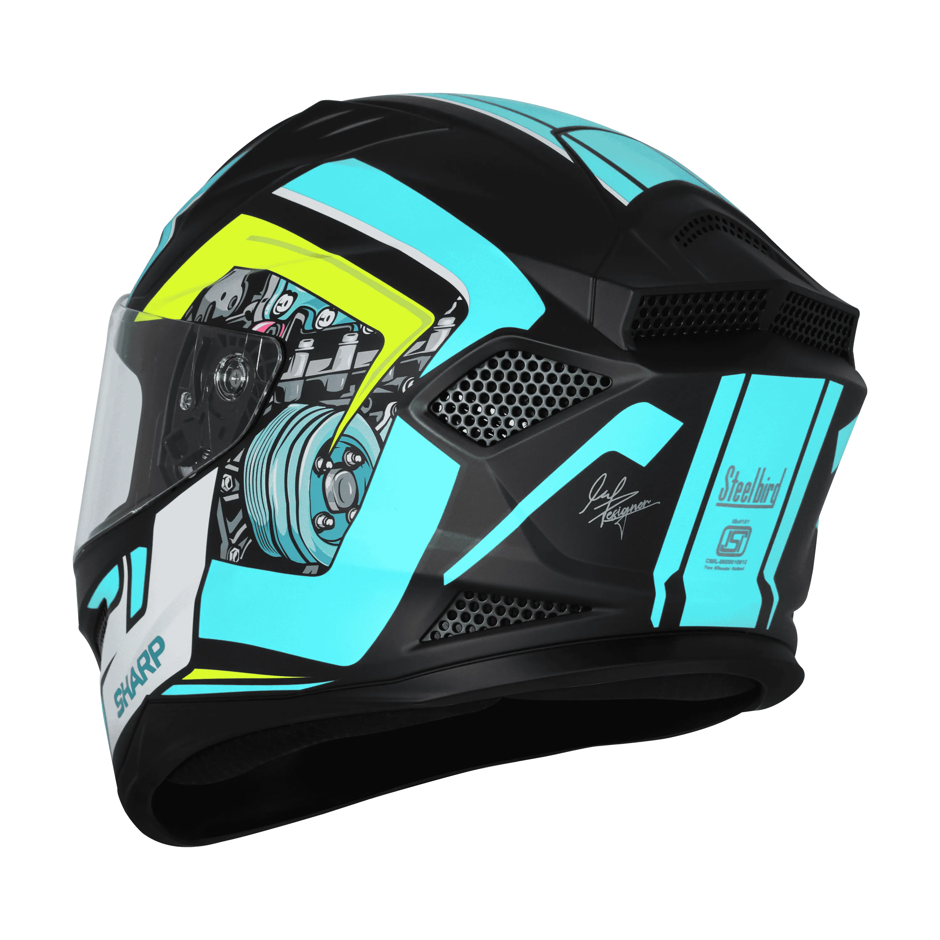 STEELBIRD Sbh 25 Sharp Glsy Black Jazz Blue Full Face Helmet