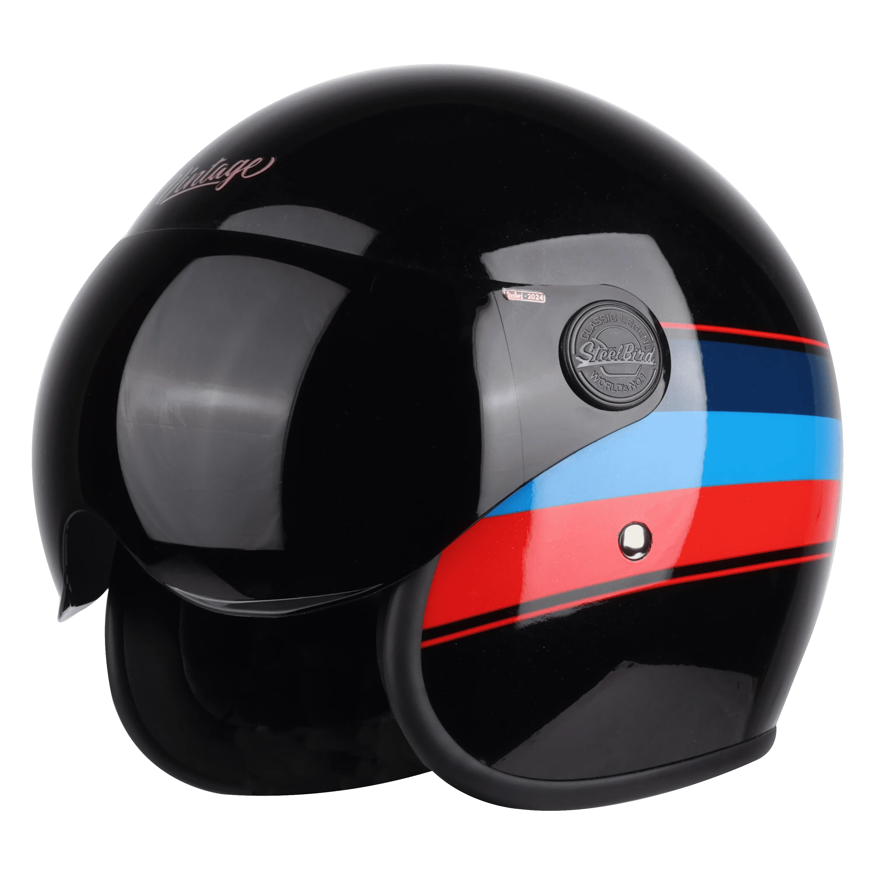 STEELBIRD Sbh 54 Vintage Black Red Half Face Helmet
