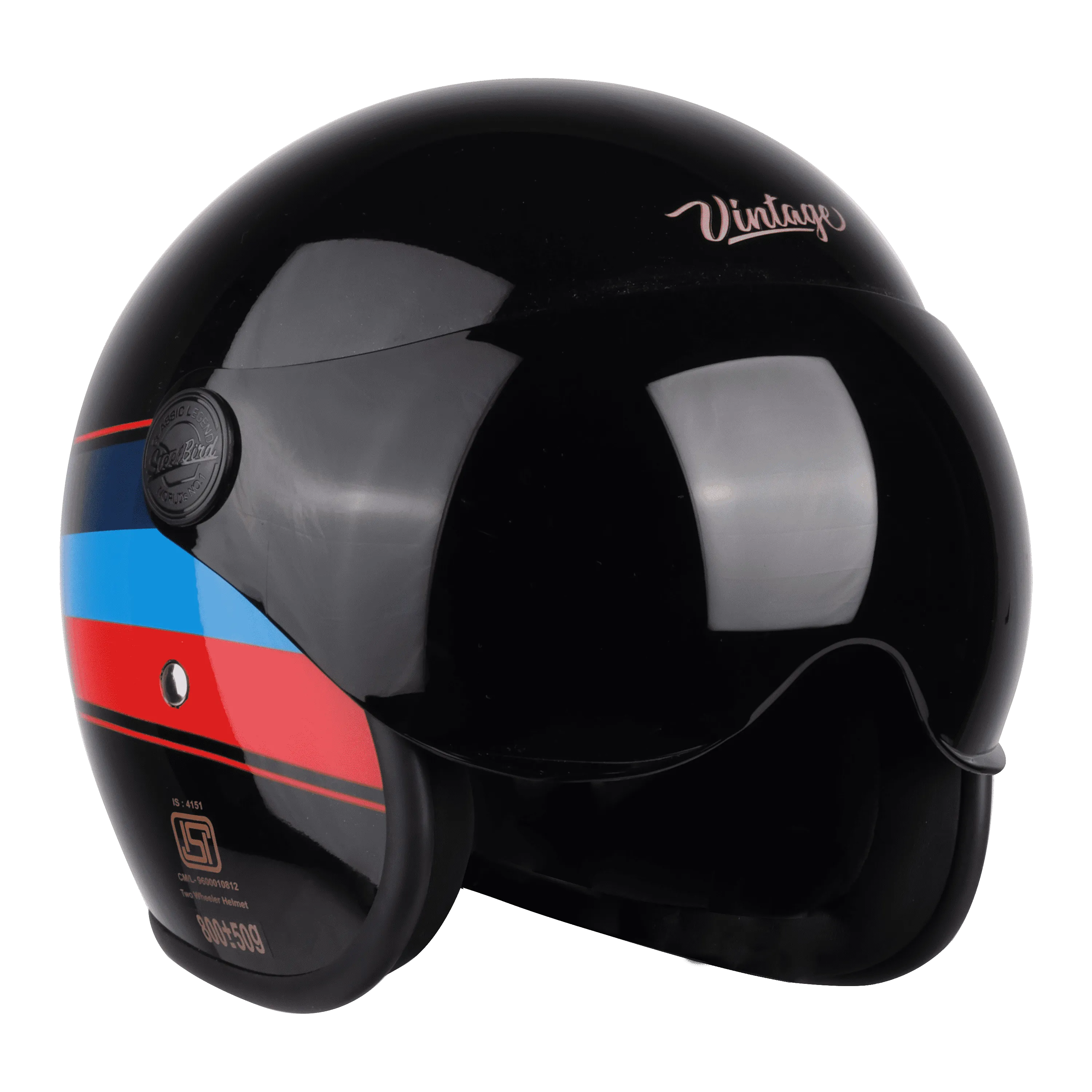 STEELBIRD Sbh 54 Vintage Black Red Half Face Helmet