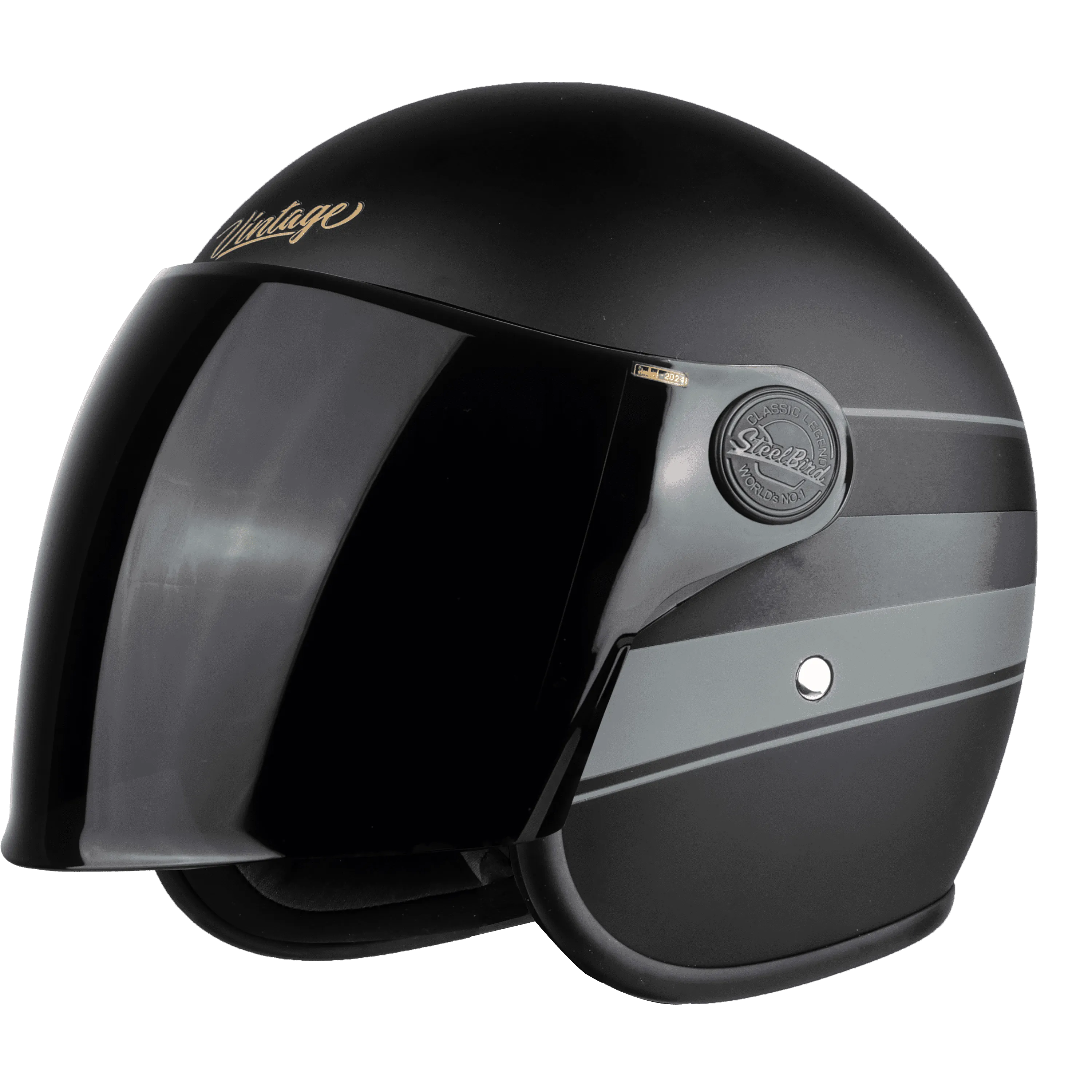 STEELBIRD Sbh 56 Vintage Black Grey Half Face Helmet