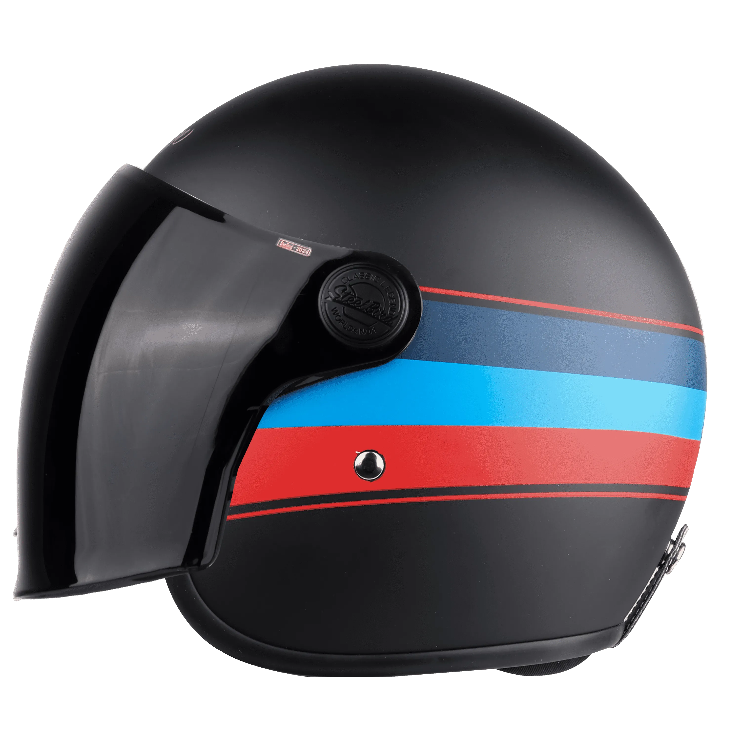STEELBIRD Sbh 56 Vintage Black Red Half Face Helmet