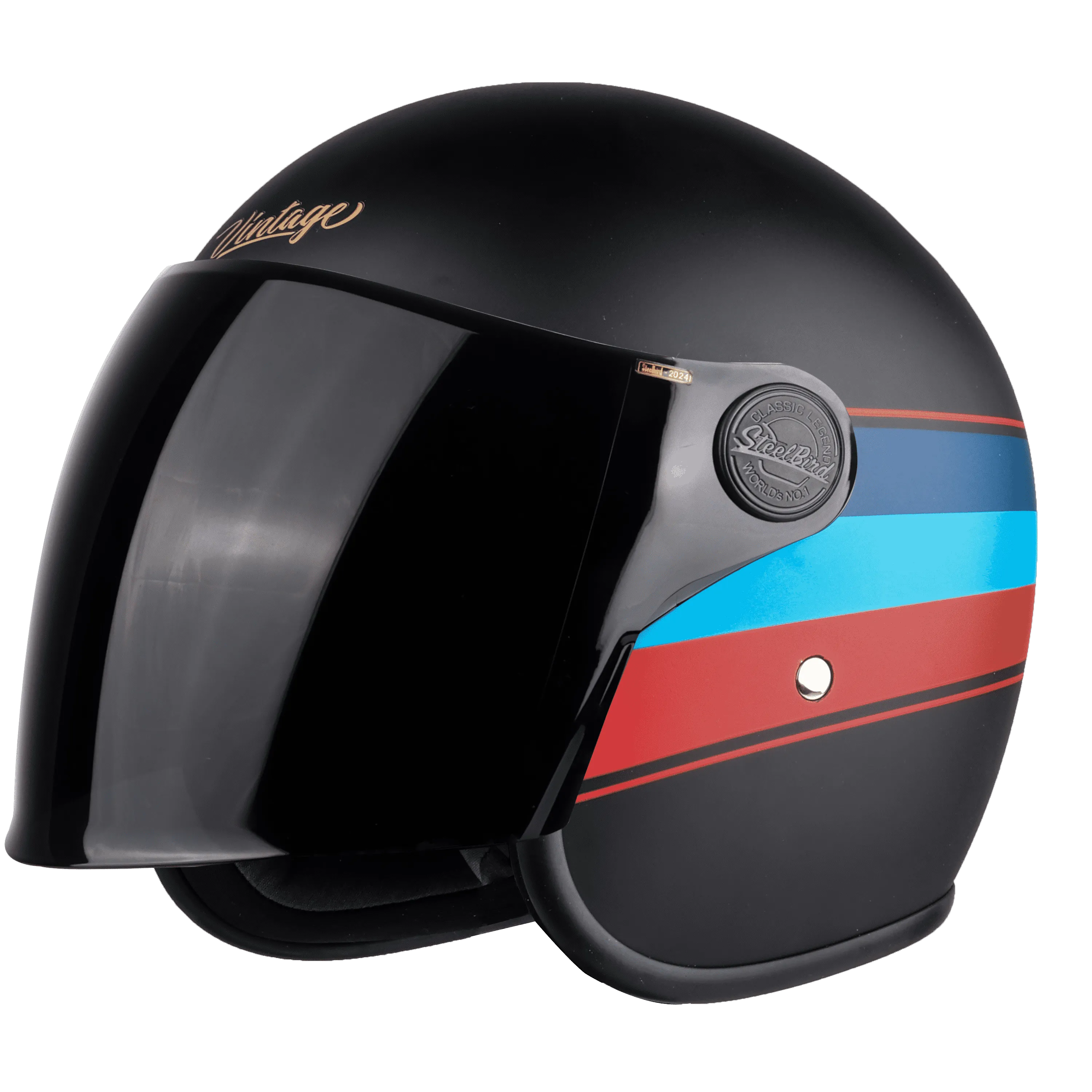 STEELBIRD Sbh 56 Vintage Black Red Half Face Helmet