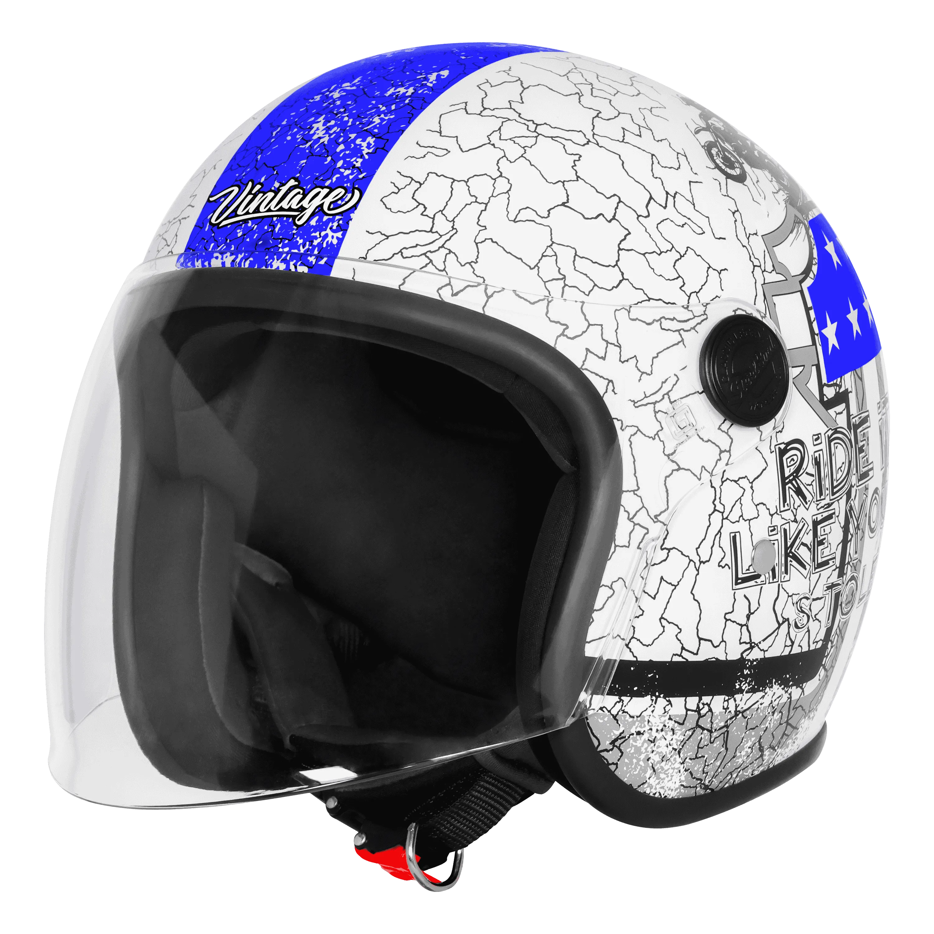 Steelbird Sbh 56 Vintage No Rules White Blue Half Face Helmet