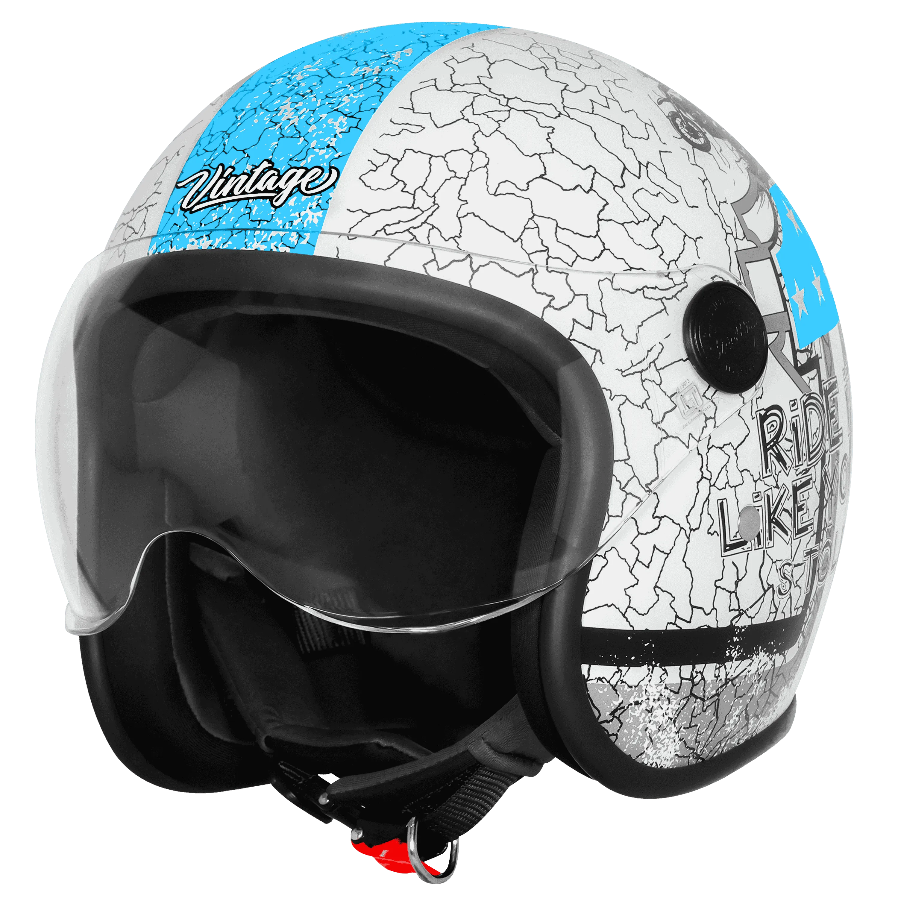 Steelbird Sbh 56 Vintage No Rules White Jazz Blue Half Face Helmet