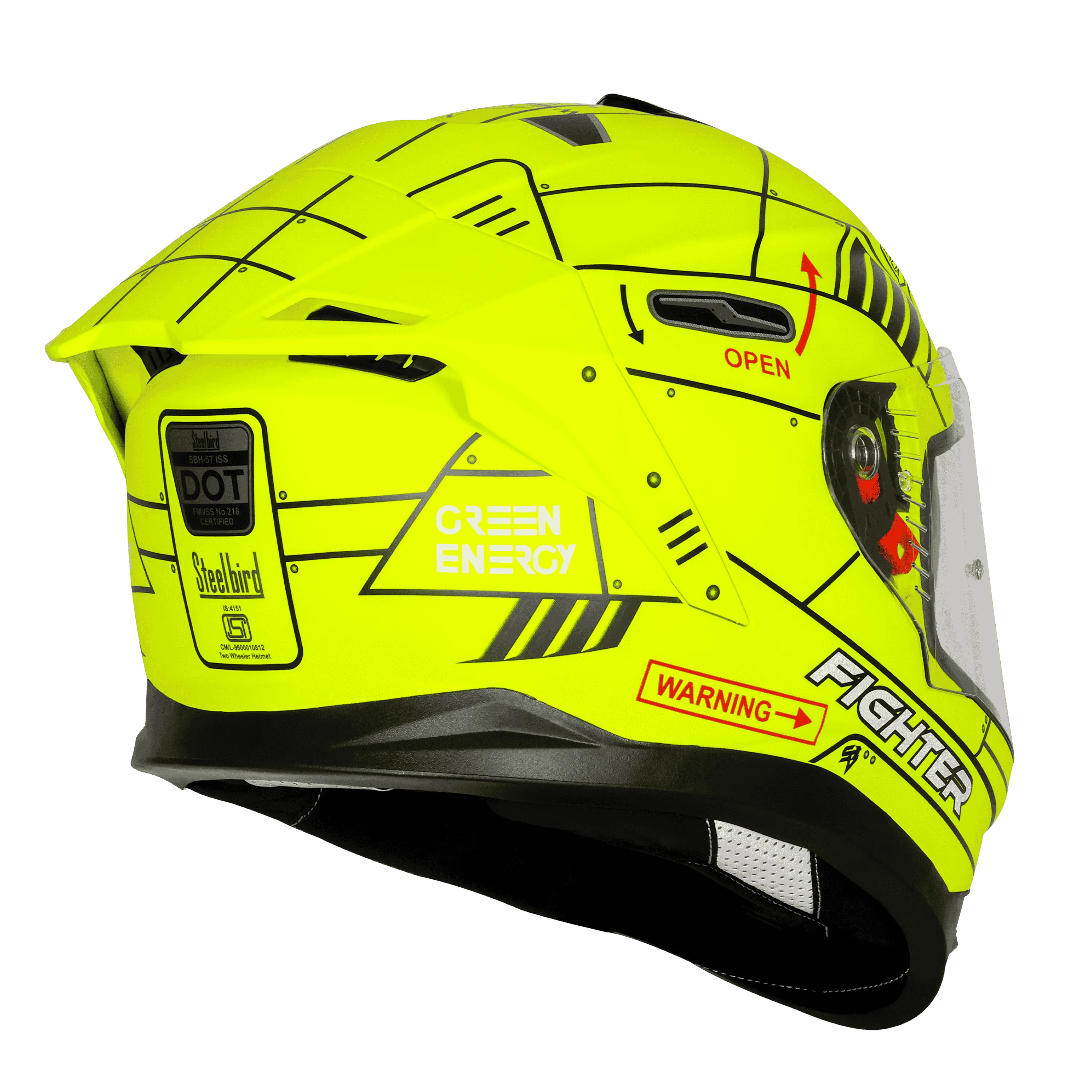 Steelbird Sbh 57 Fighter F6 Black Neon Full Face Helmet 