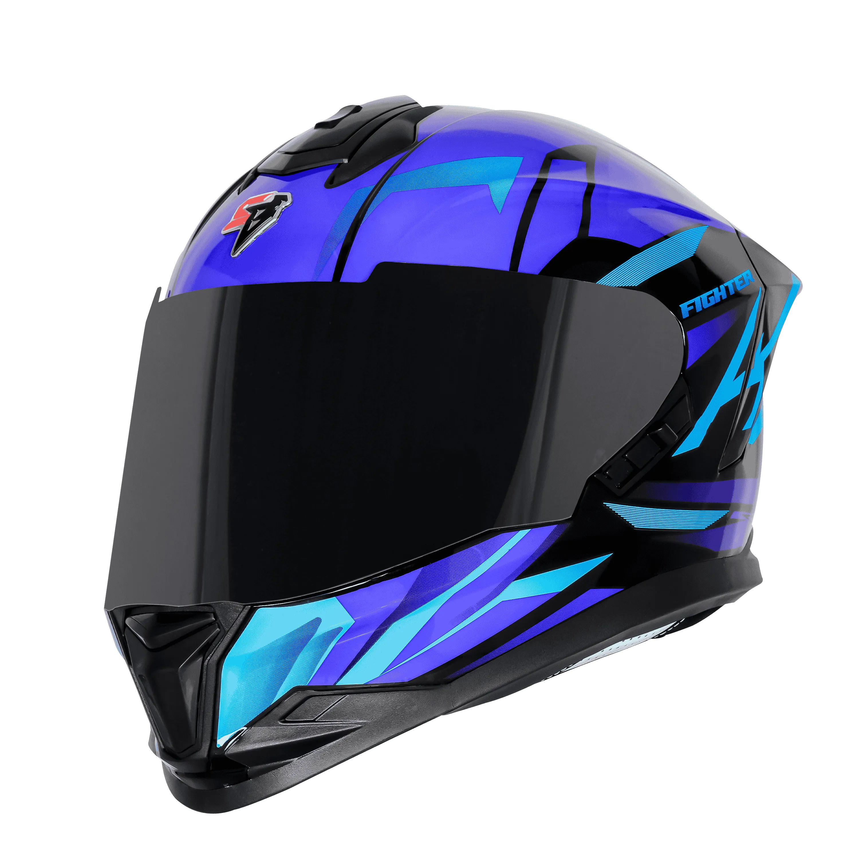 STEELBIRD Sbh 57 Iss Fighter F4 Black Sky Blue Full Face Helmet