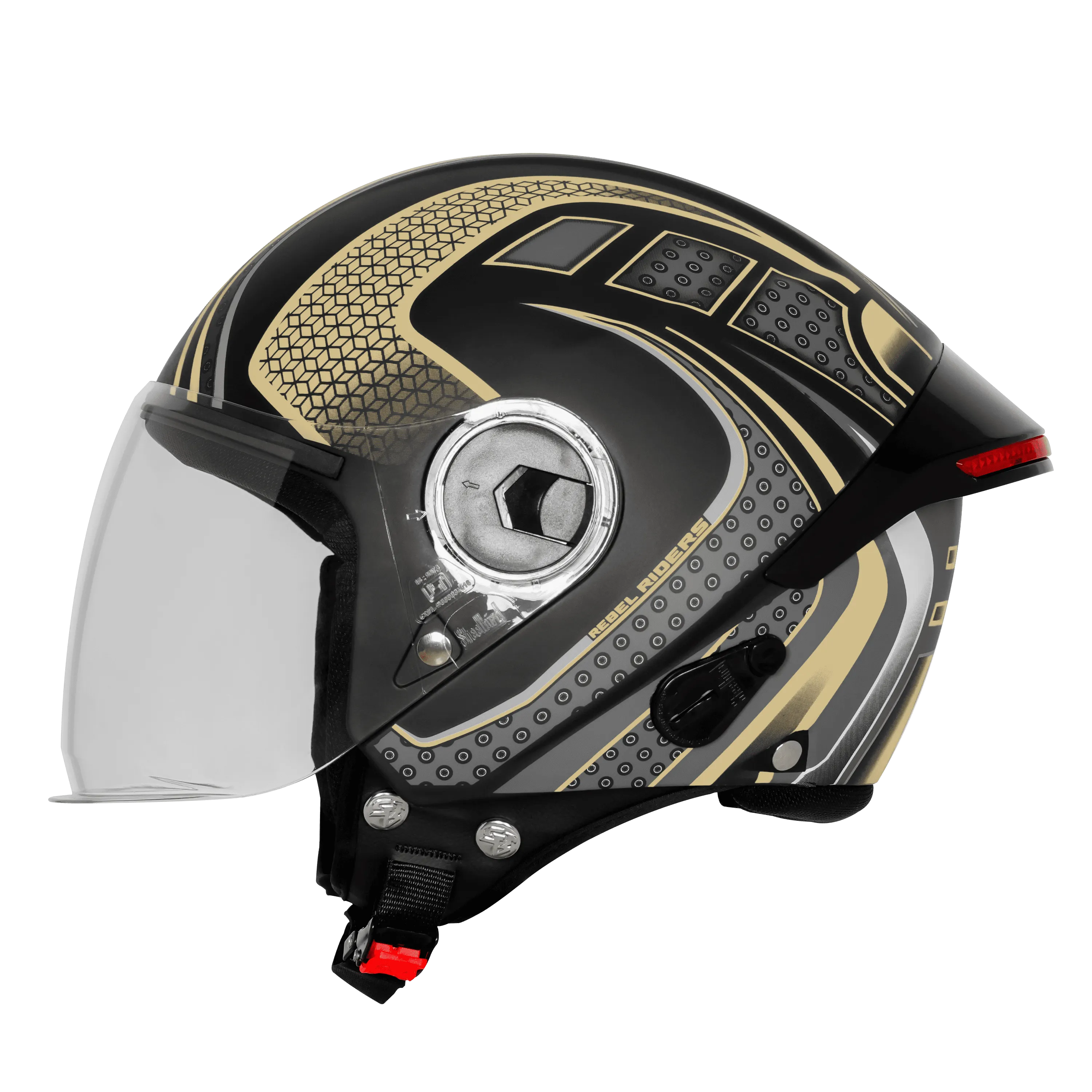 Steelbird Sbh 64 Zip Rebel Riders Black Desert Storm Half Face Helmet