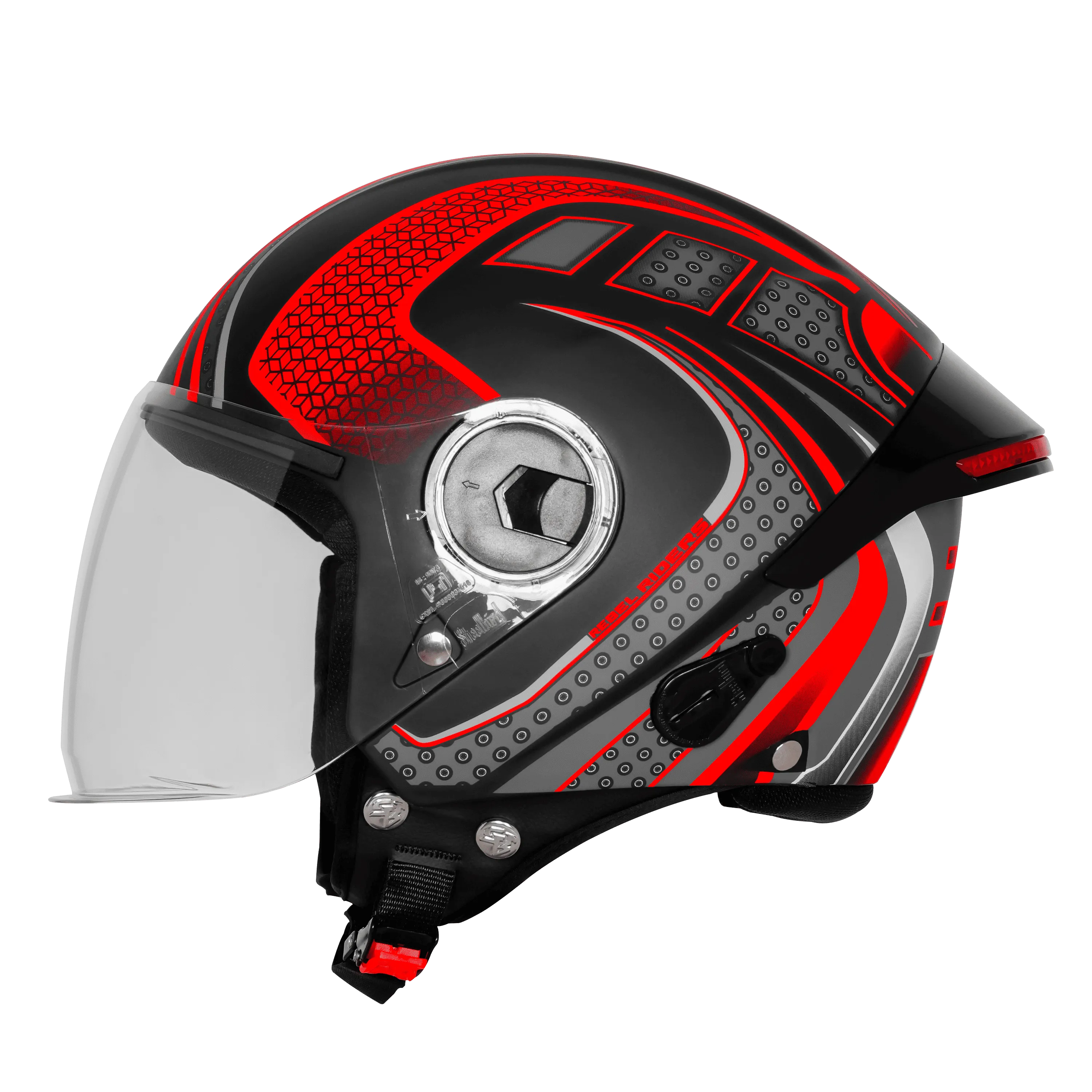 Steelbird Sbh 64 Zip Rebel Riders Black Red Half Face Helmet