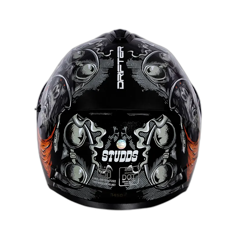 STUDDS Drifter D3 Black N10 Orange Full Face Helmet