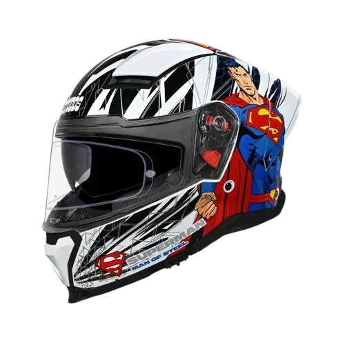 Studds Helios Superman Edition White Blue Full Face Helmet