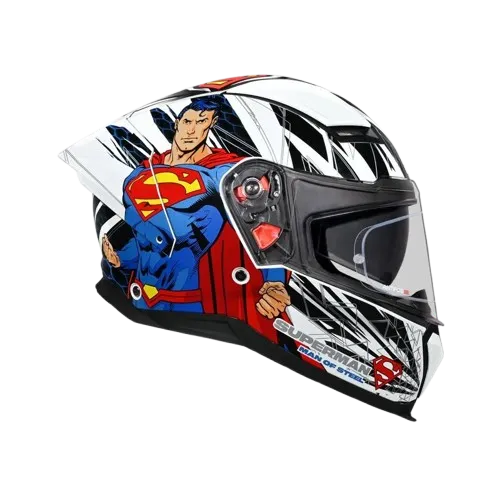Studds Helios Superman Edition White Blue Full Face Helmet