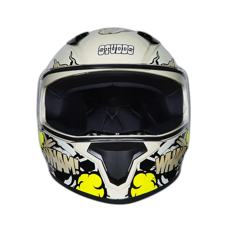 STUDDS Thunder D10 Spoiler White Yellow Full Face Helmet