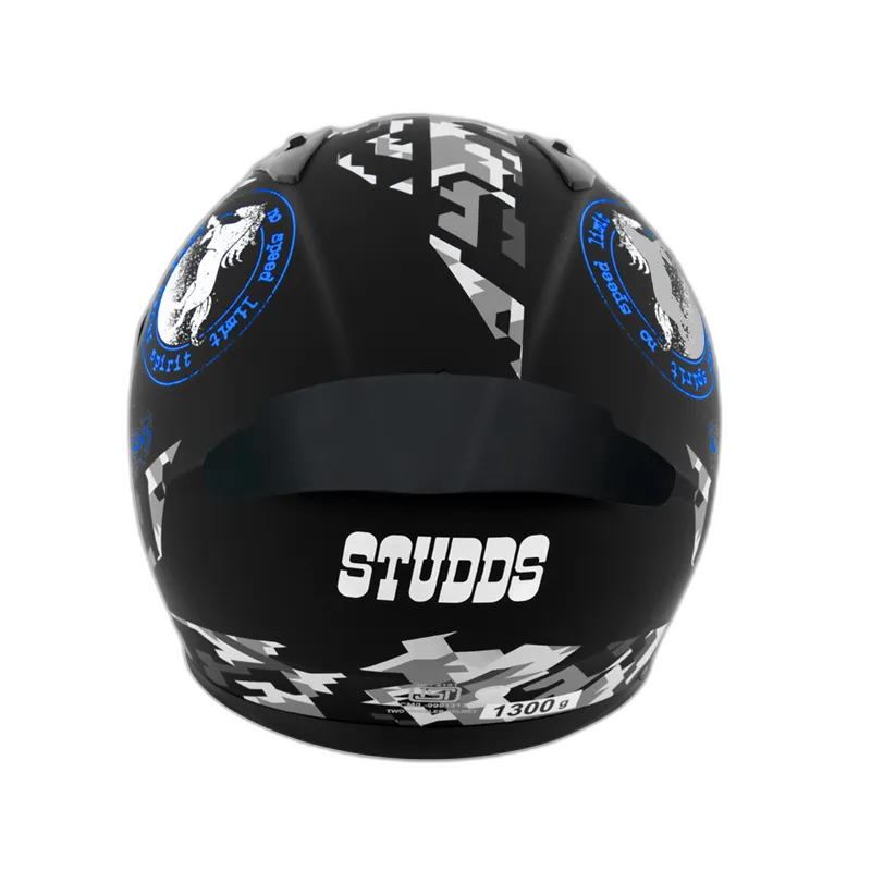 STUDDS Thunder D2 Matt Black N1 Blue Full Face Helmet