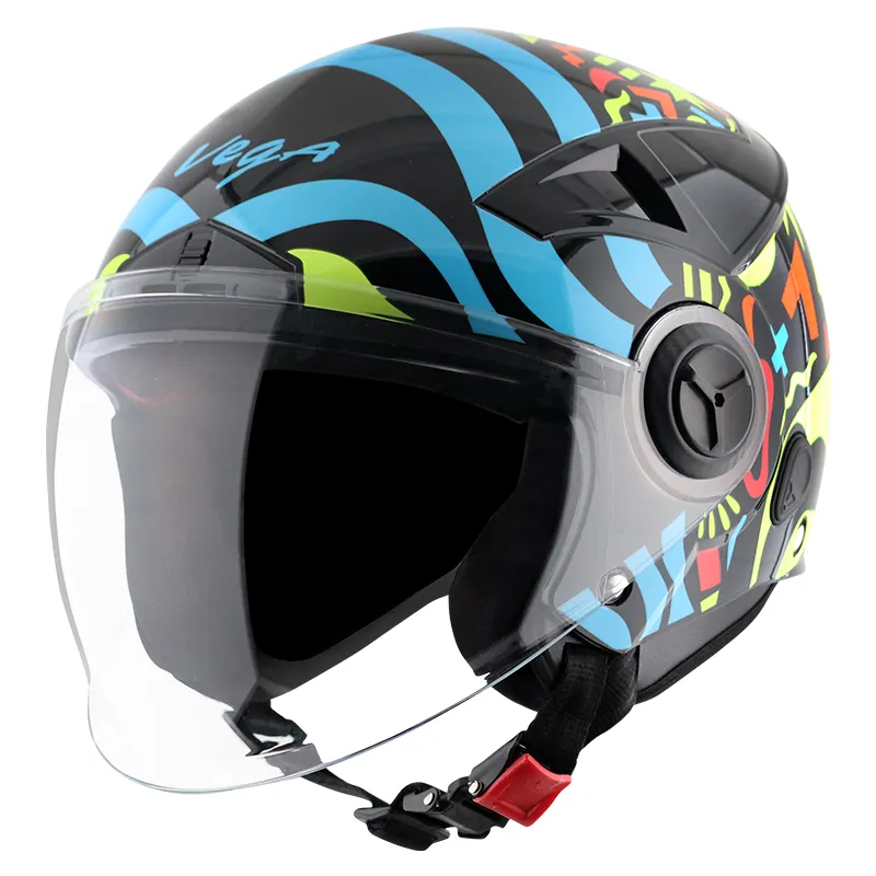 VEGA Blaze Dx Bz1 Black Neon Yellow Half Face Helmet