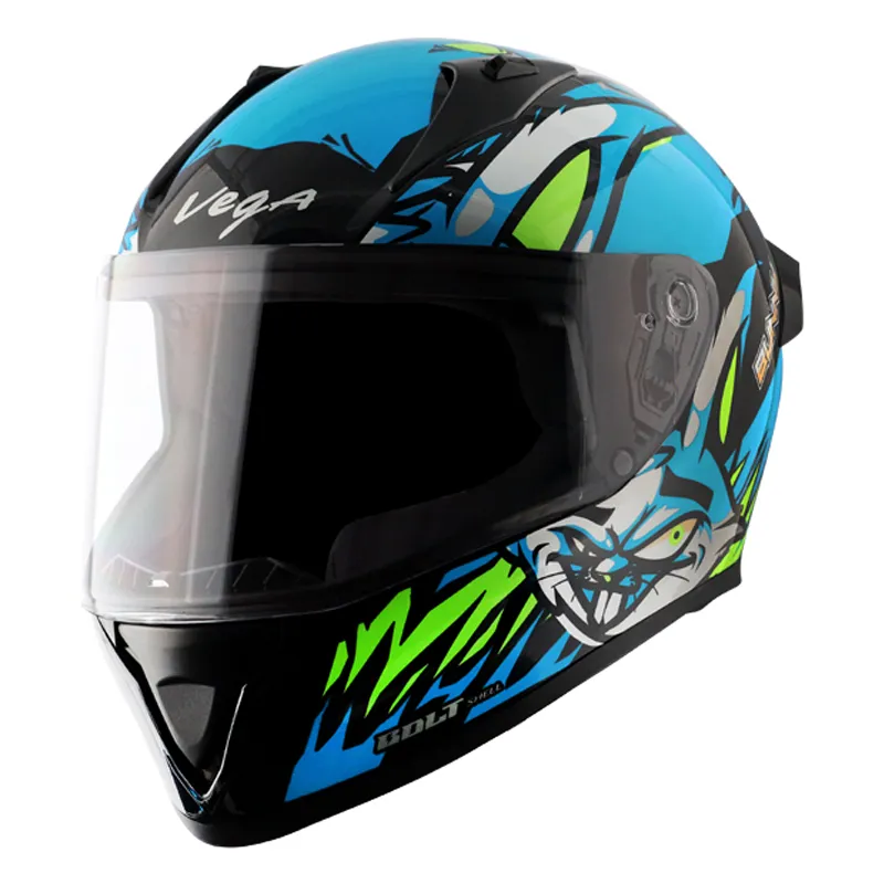 VEGA Bolt Bunny Black Neon Blue Full Face Helmet