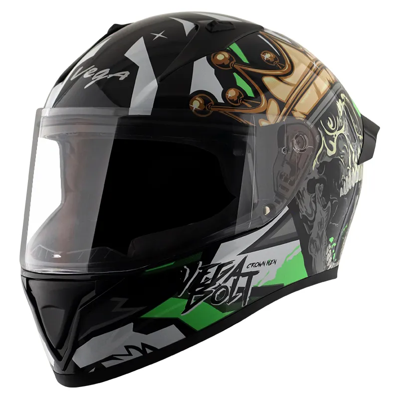 VEGA Bolt Crown Men Black Neon Green Full Face Helmet