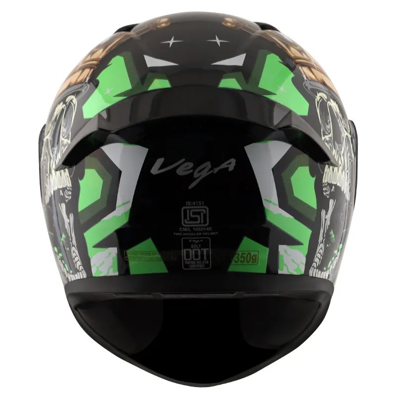 VEGA Bolt Crown Men Black Neon Green Full Face Helmet