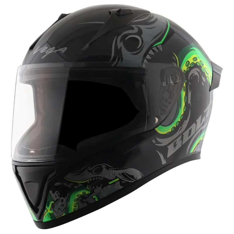 VEGA Bolt Octopus Black Neon Green Full Face Helmet