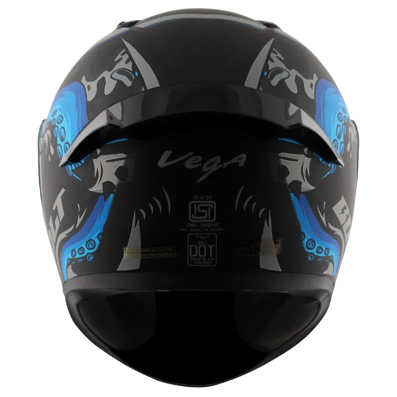 VEGA Bolt Octopus Dull Black Blue Full Face Helmet