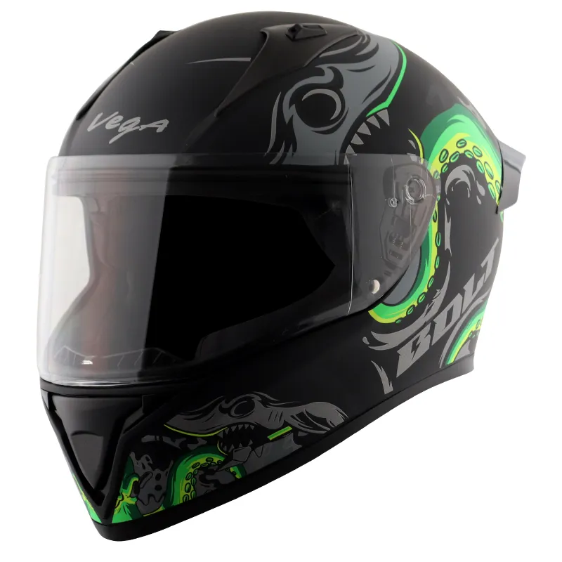 VEGA Bolt Octopus Dull Black Neon Green Full Face Helmet