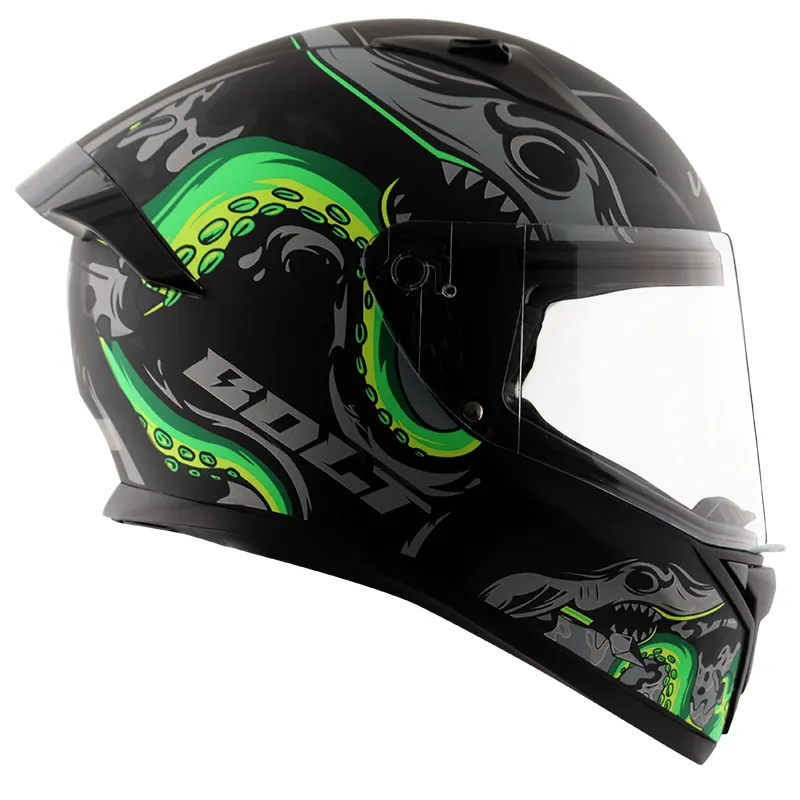 VEGA Bolt Octopus Dull Black Neon Green Full Face Helmet