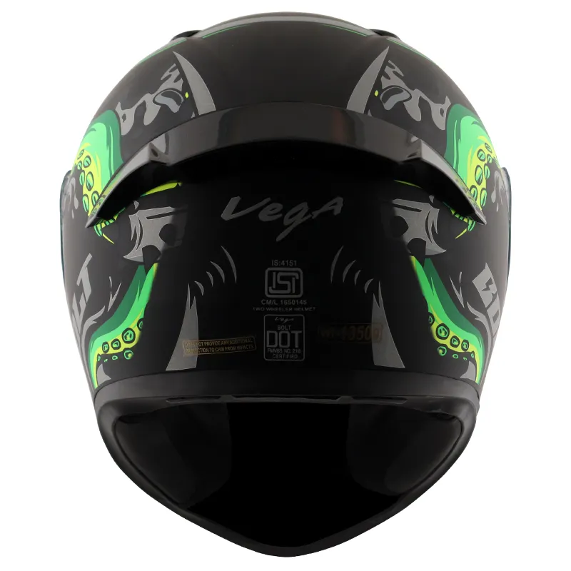 VEGA Bolt Octopus Dull Black Neon Green Full Face Helmet