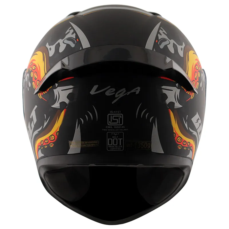 VEGA Bolt Octopus Dull Black Orange Full Face Helmet