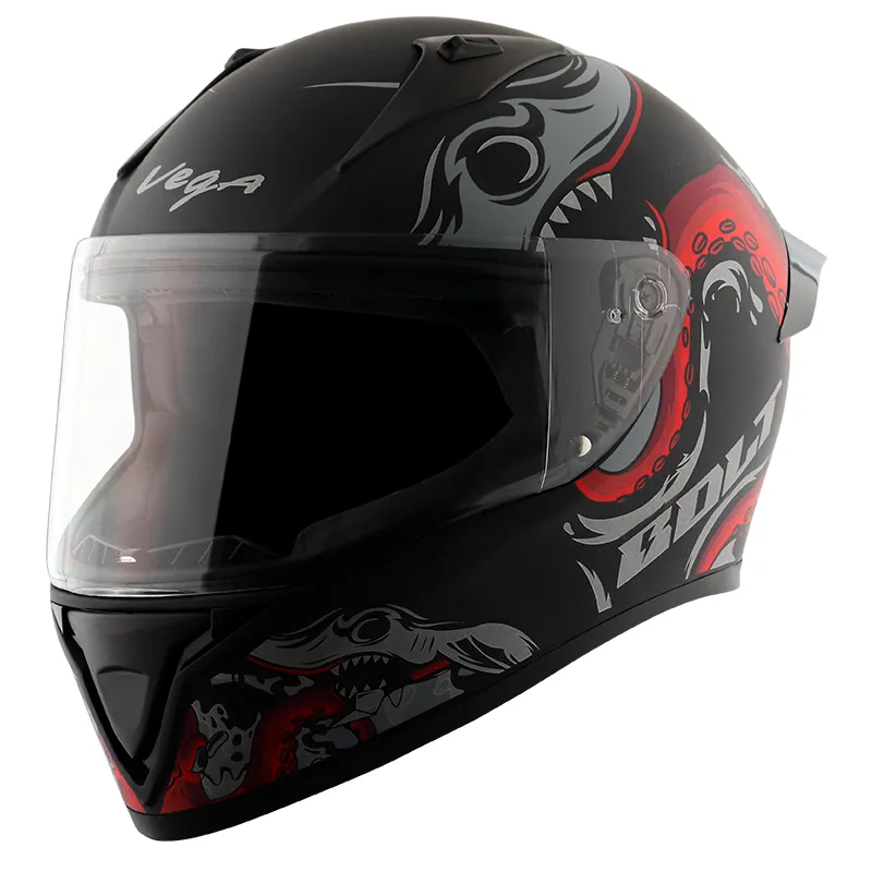 VEGA Bolt Octopus Dull Black Red Full Face Helmet