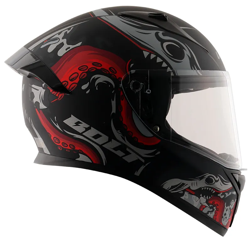 VEGA Bolt Octopus Dull Black Red Full Face Helmet