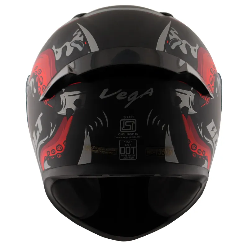 VEGA Bolt Octopus Dull Black Red Full Face Helmet