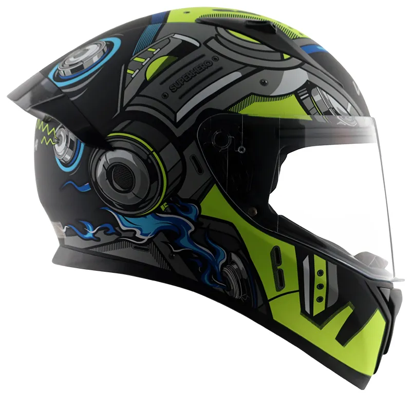 VEGA Bolt Superhero Dull Black Neon Yellow Full Face Helmet