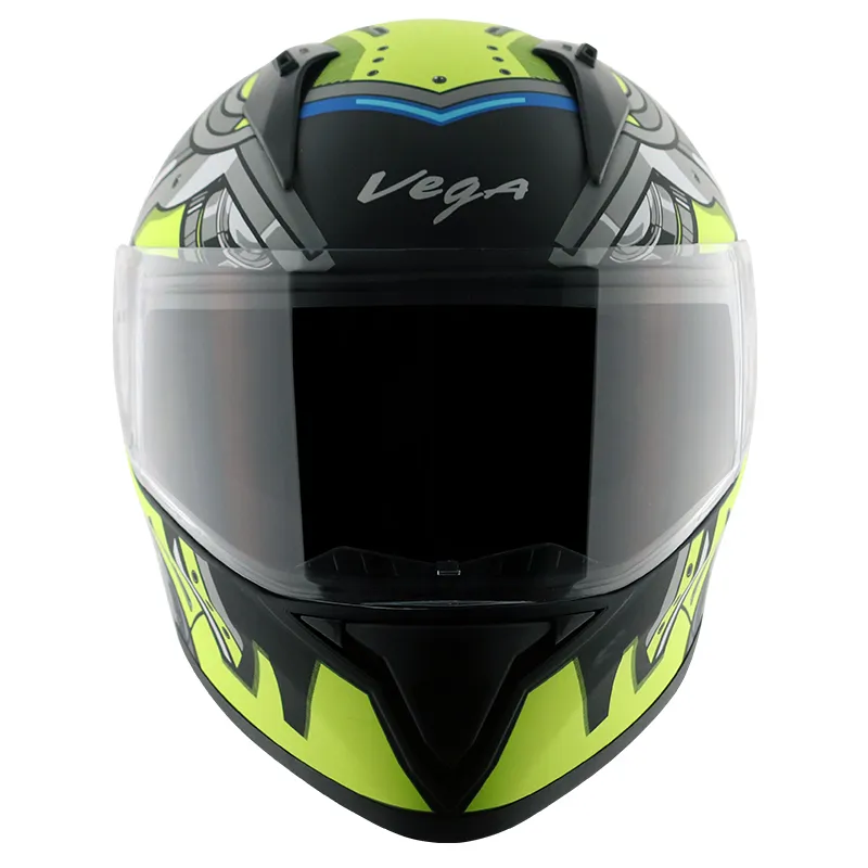 VEGA Bolt Superhero Dull Black Neon Yellow Full Face Helmet