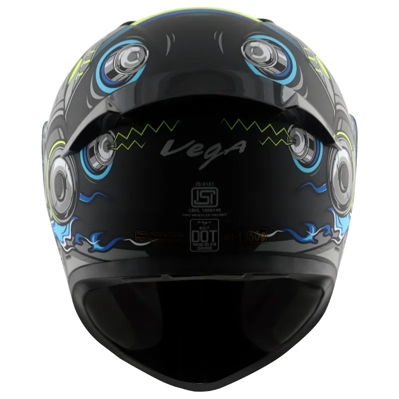 VEGA Bolt Superhero Dull Black Neon Yellow Full Face Helmet