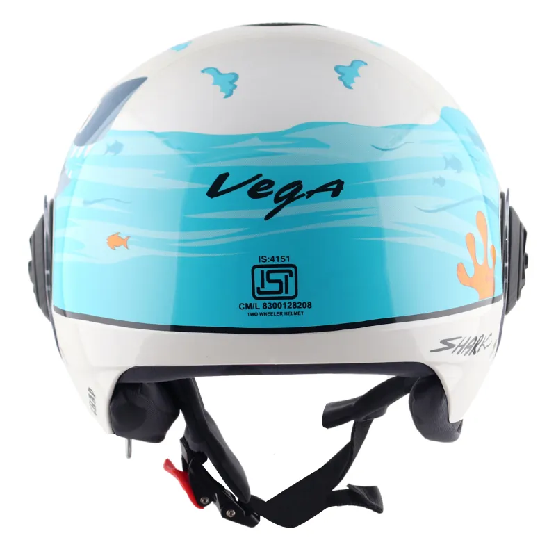 VEGA Chap Dx Shark White Blue Half Face Helmet