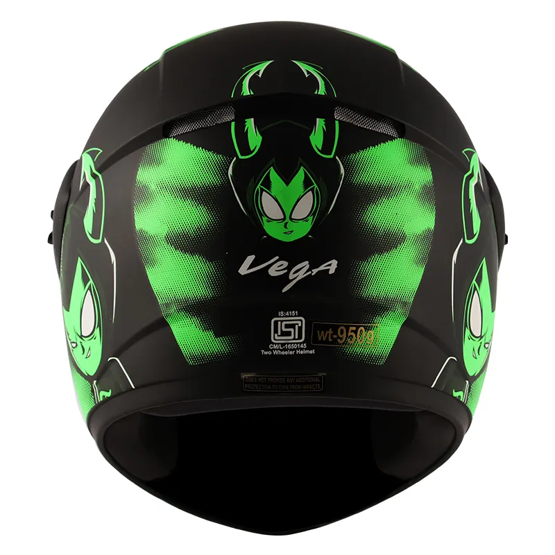 VEGA Cliff Devil Dull Black Neon Green Full Face Helmet