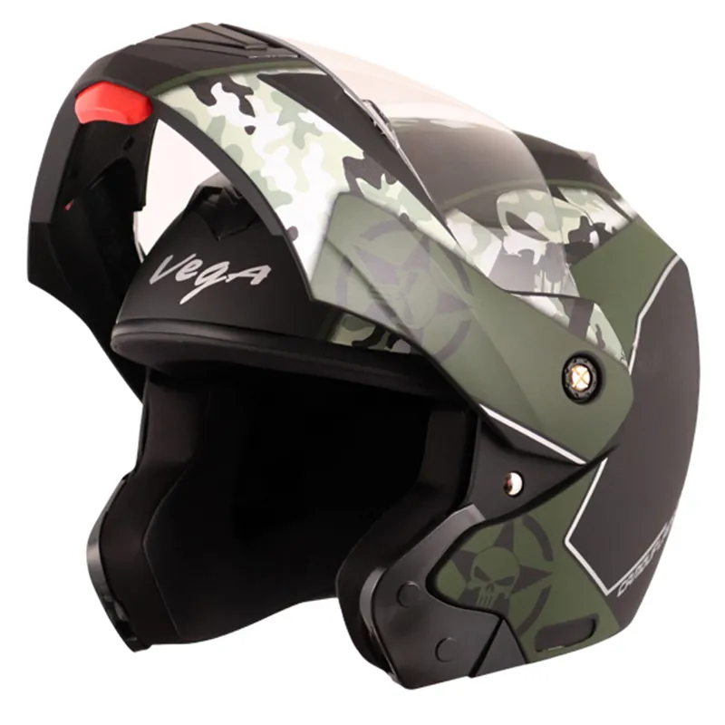 VEGA Crux Dx Camouflage Dull Black Battle Green Flip Up Helmet