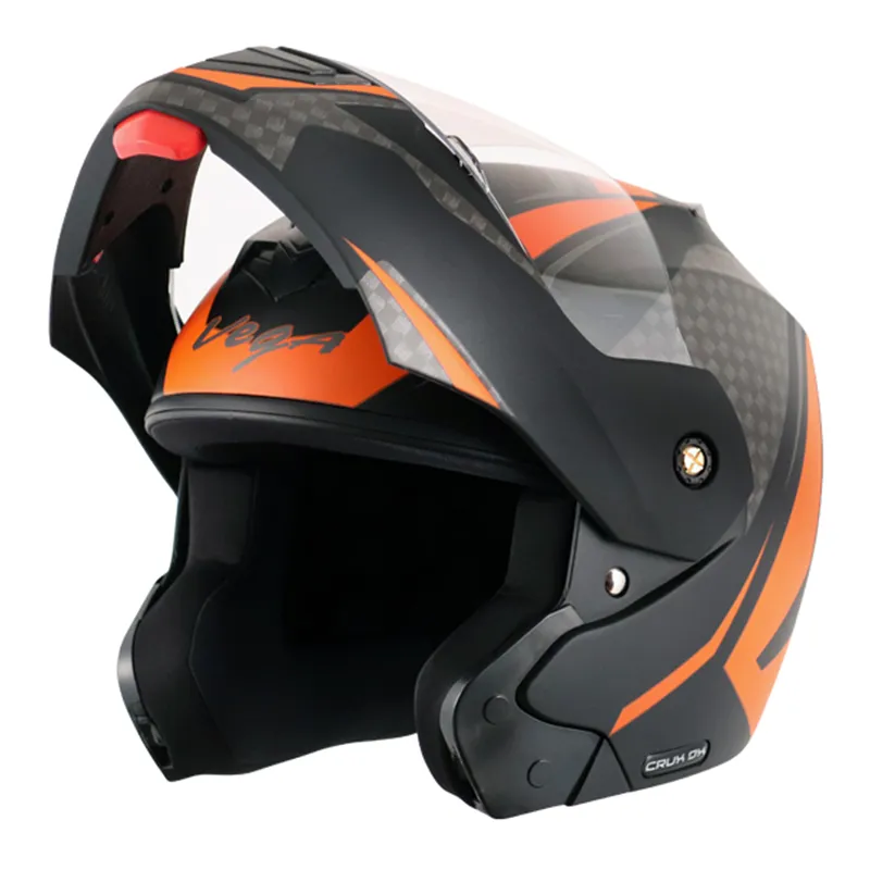 VEGA Crux Dx Checks Dull Black Orange Full Face Helmet