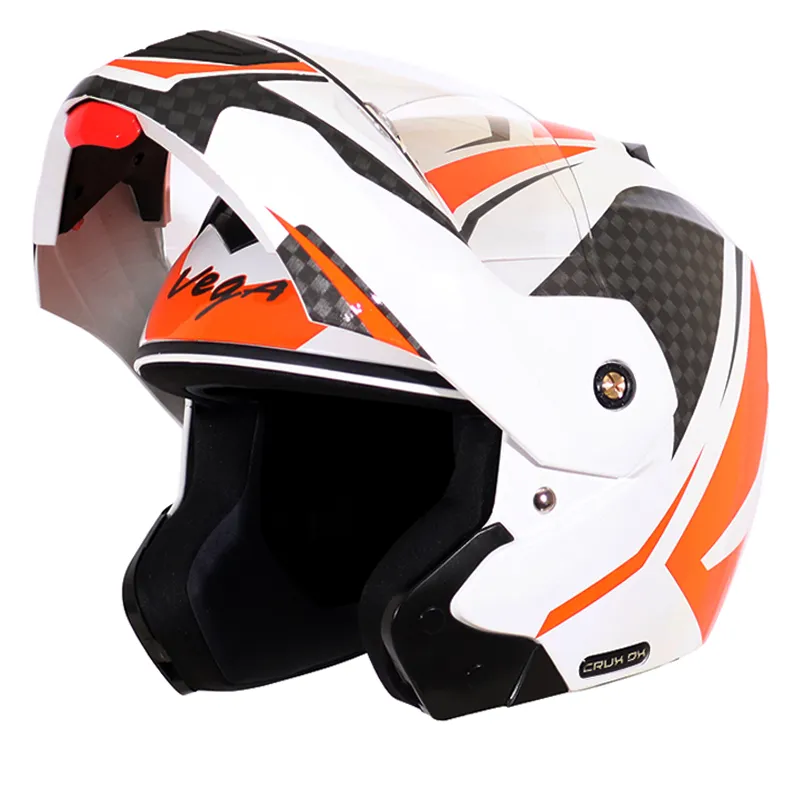 VEGA Crux Dx Checks White Orange Full Face Helmet