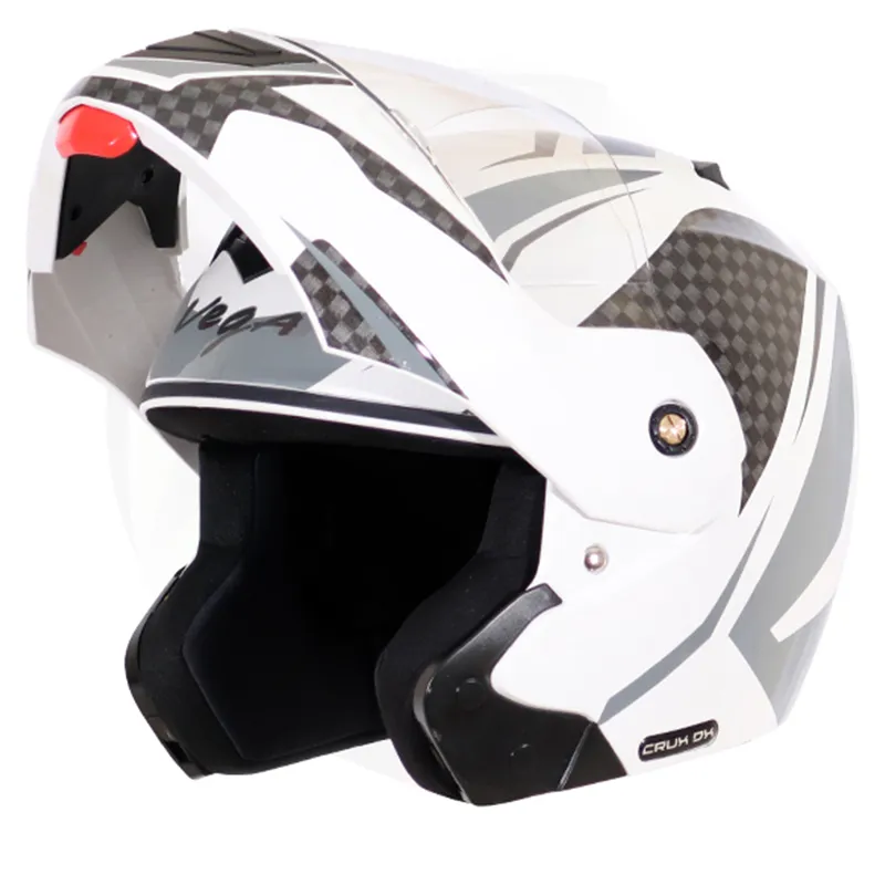 VEGA Crux Dx Checks White Silver Full Face Helmet