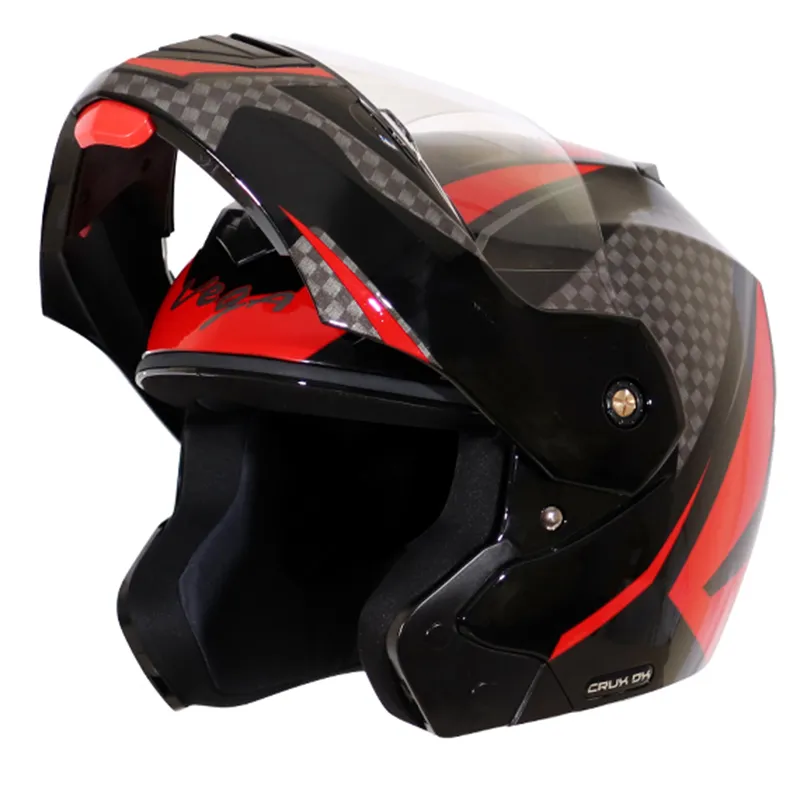 VEGA Crux Dx Dual Visor Checks Black Red Flip Up Helmet