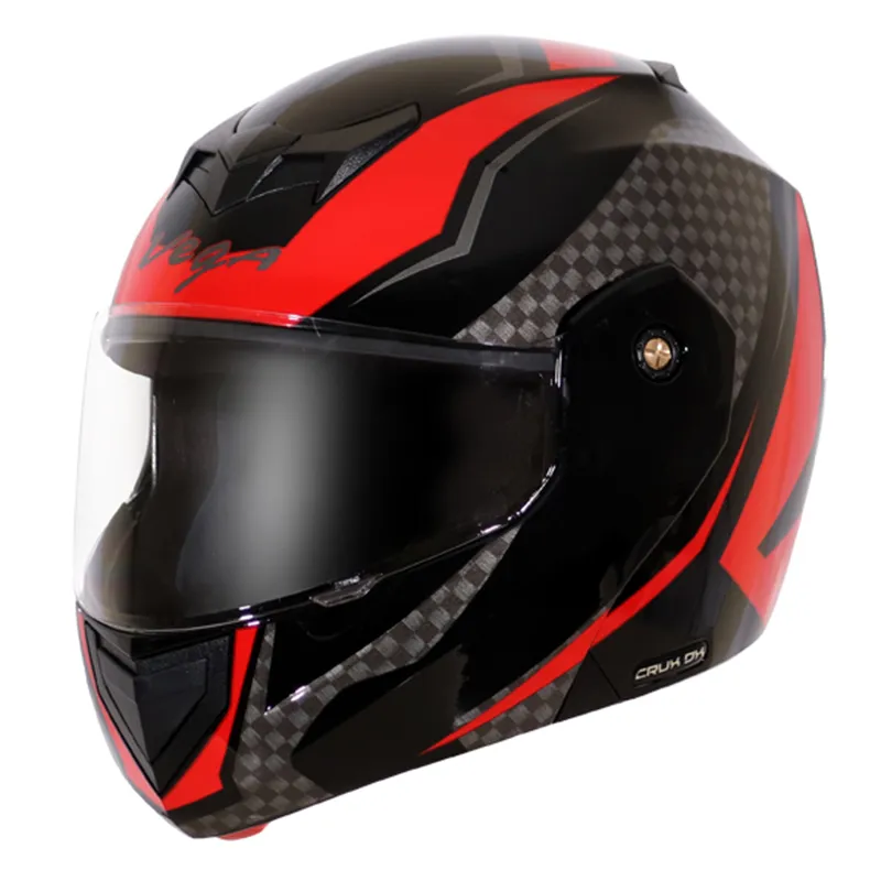 VEGA Crux Dx Dual Visor Checks Black Red Flip Up Helmet