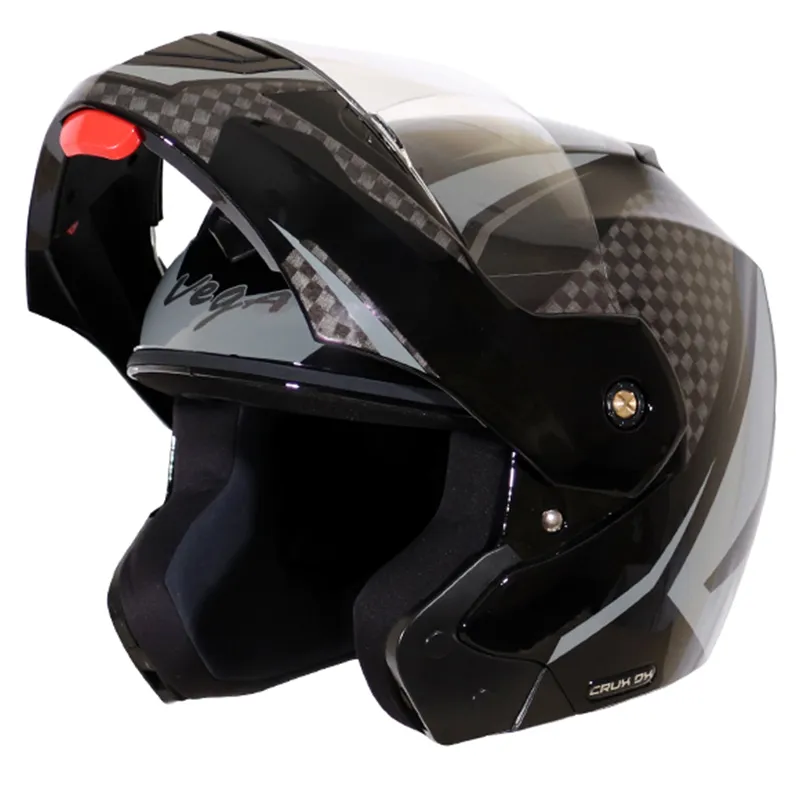 VEGA Crux Dx Dual Visor Checks Black Silver Flip Up Helmet